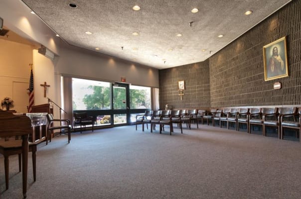 Interior view of a common area with seating