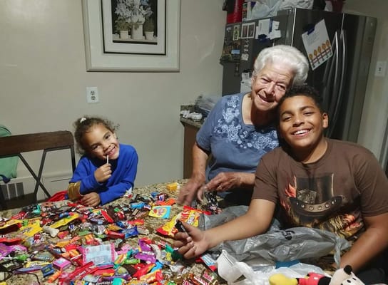 Residents enjoying a candy sorting activity
