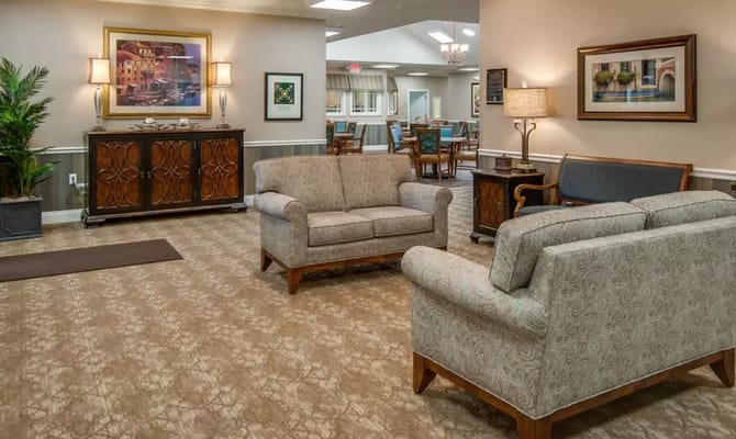 Comfortable seating area in a senior living facility.