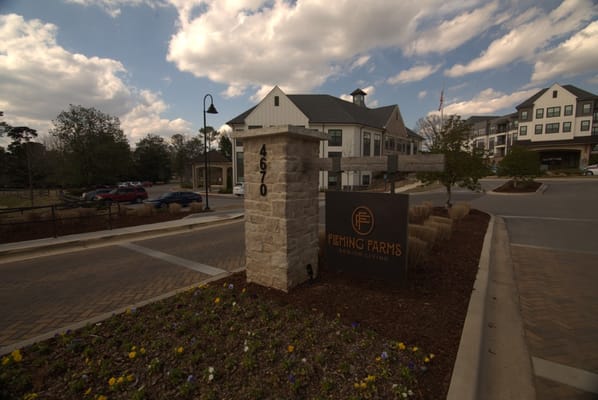 Exterior view of Fleming Farms Senior Living building entrance