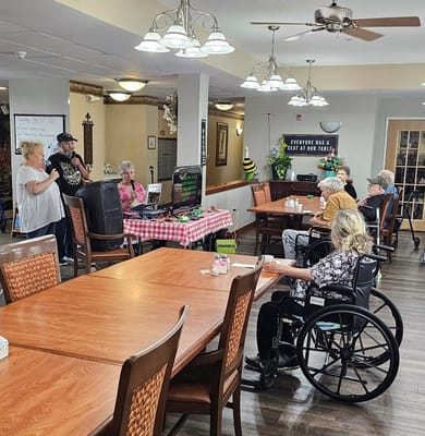 Residents enjoying a live performance in a common area