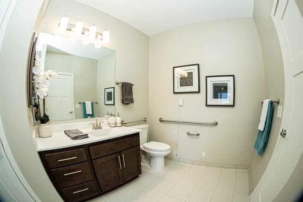 Modern accessible bathroom with decor
