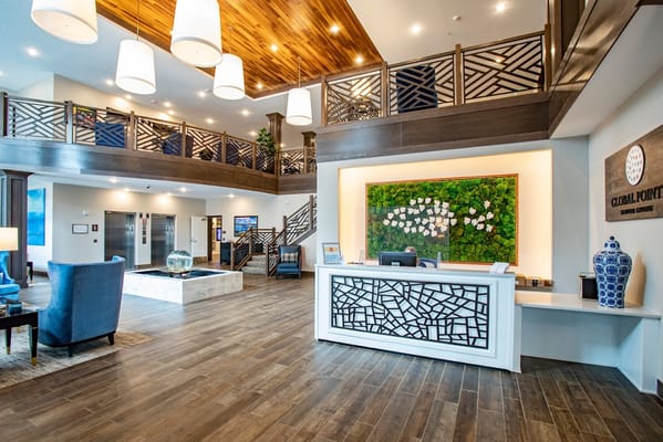 Bright lobby area with modern decor