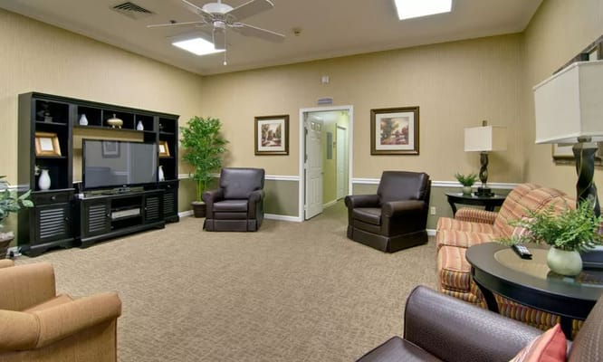 Cozy common area with seating and TV in Greenbrier Meadows