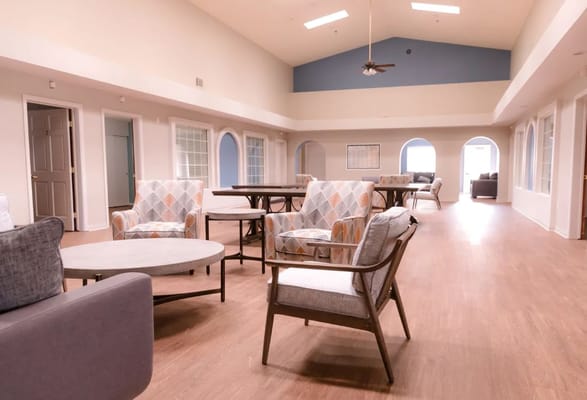 Interior view of a common area with seating