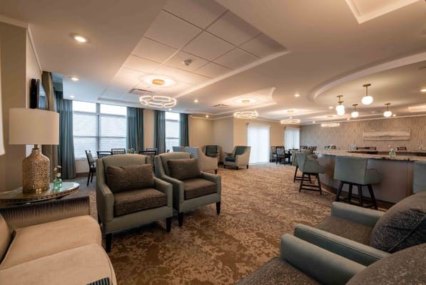 Interior view of a common area with seating