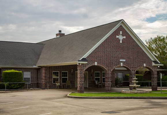 Exterior view of a senior living facility entrance