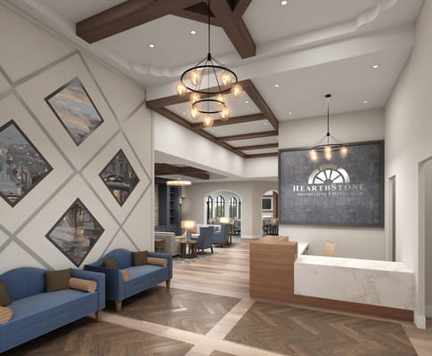Interior view of the HearthStone lobby with seating