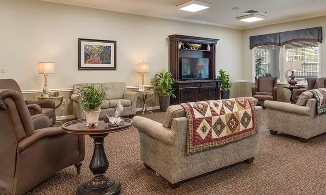 Cozy living room with seating and decorative elements