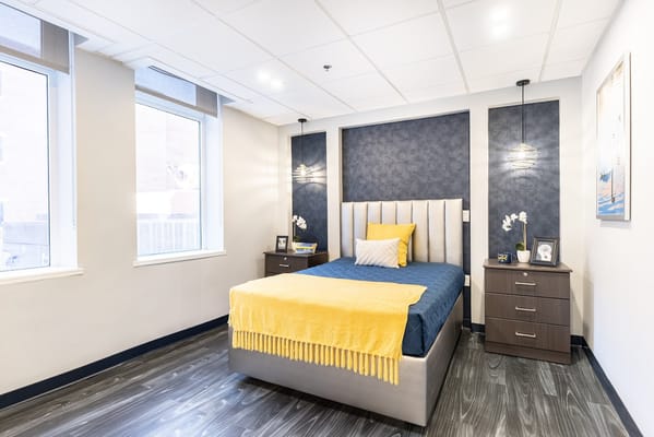 Bright and modern bedroom in a nursing facility