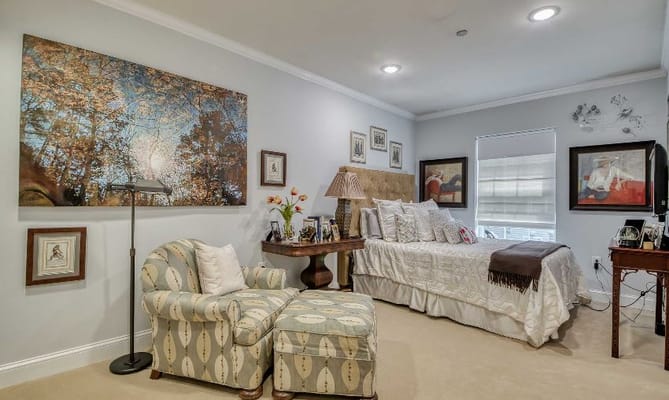 Cozy resident room with a bed and decorative elements