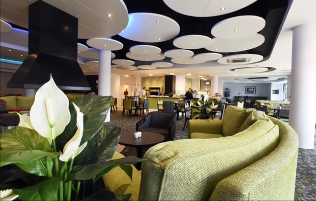 Bright interior lounge area with modern decor