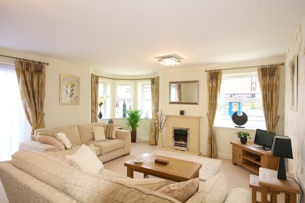 Cozy living room with comfortable sofas and decor