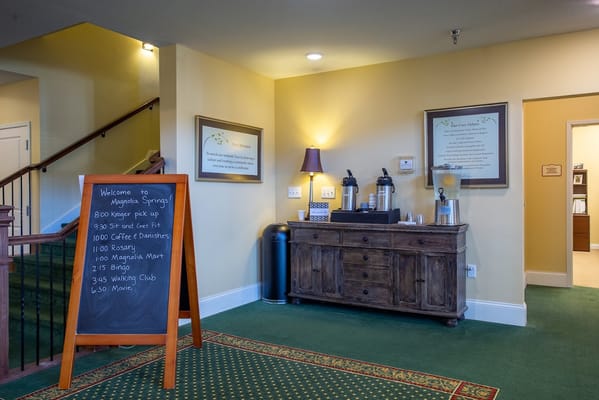 Interior view of activity schedule in lobby