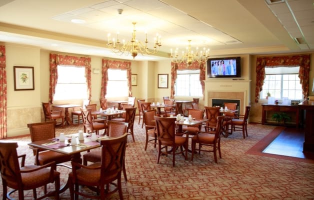 Dining area with tables and decorations