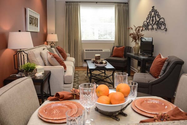 Cozy lounge area with comfortable furniture and decor