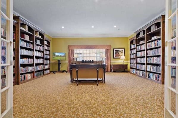 Interior view of a cozy library with bookshelves