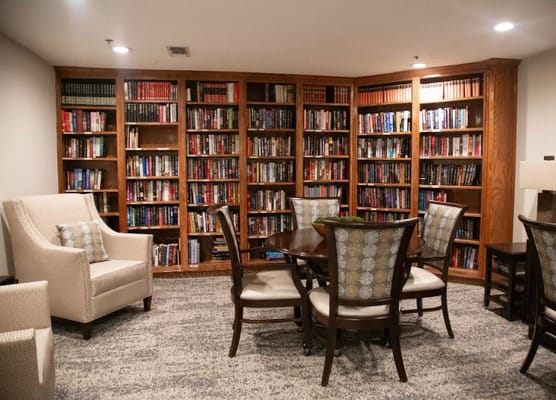 Interior of a cozy library with bookshelves