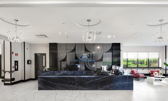 Modern reception area of a senior living facility