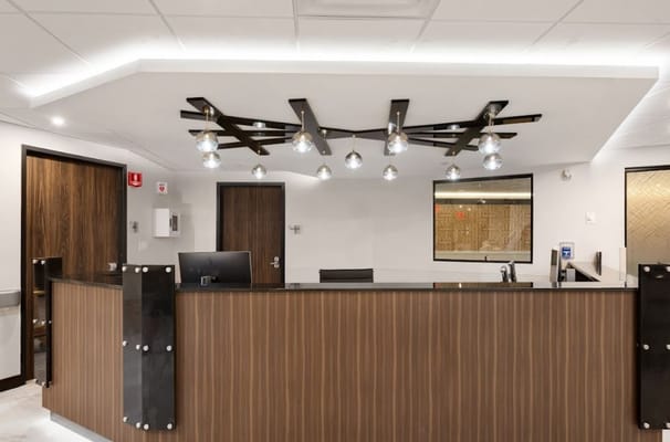 Modern reception area with stylish lighting and decor