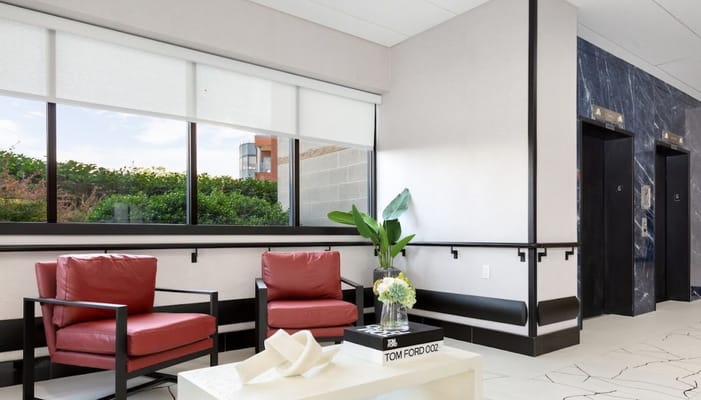 Interior view of a common area with seating and decor
