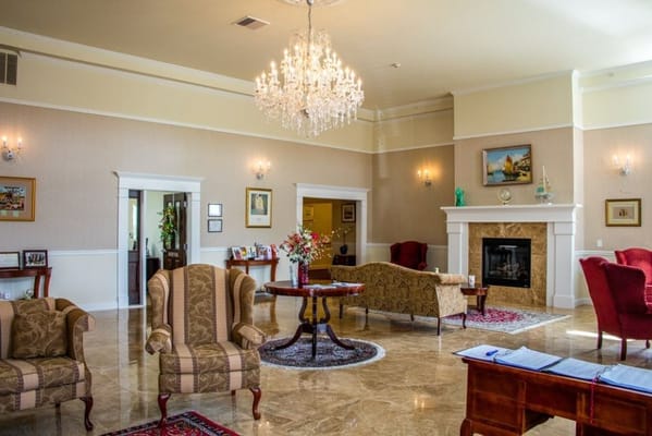 Elegant interior of the lounge area with chandelier