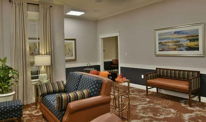 Living area with comfortable seating and decorative elements