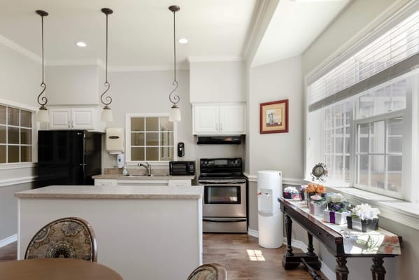 Bright kitchen area in a senior living facility