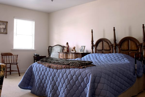 Cozy bedroom setup in a senior living facility
