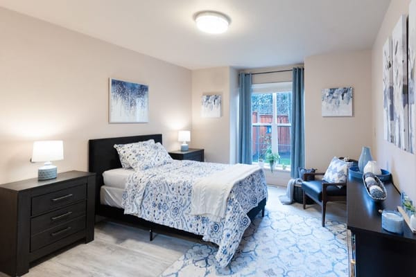 Cozy interior view of a resident's room with decor