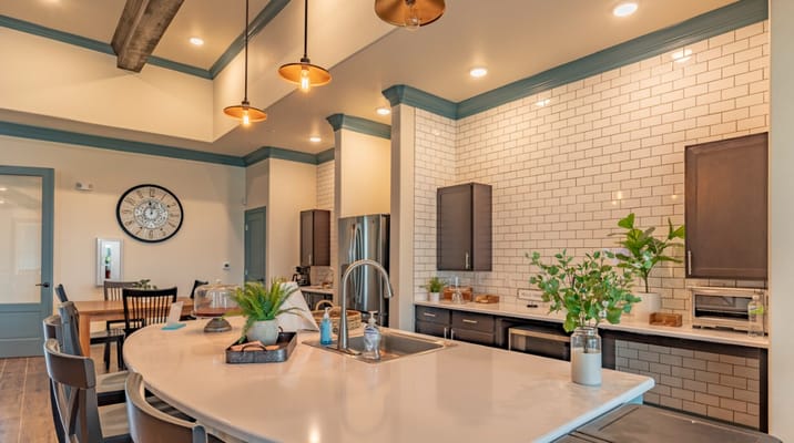 Spacious kitchen area with modern design and decor