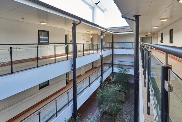View of an interior courtyard with balconies