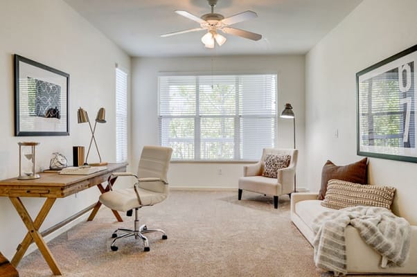 Bright and spacious resident room with seating area