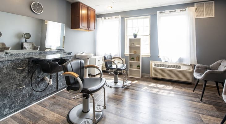 Interior view of a hair salon area in the facility
