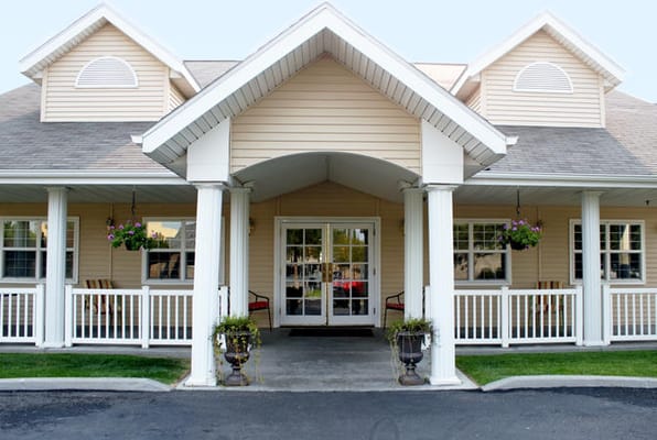 Entrance of Pomerelle Place Senior Living with porch