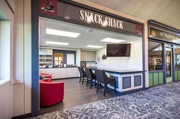 Interior view of the snack area with seating