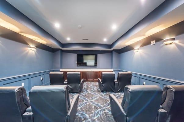 Interior view of a media room with seating