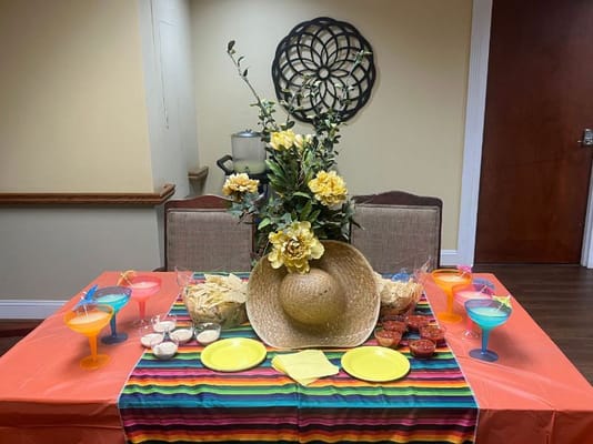 Decorated table with snacks and drinks for a celebration