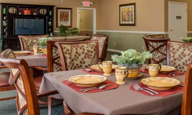 Table set for dining with floral decor