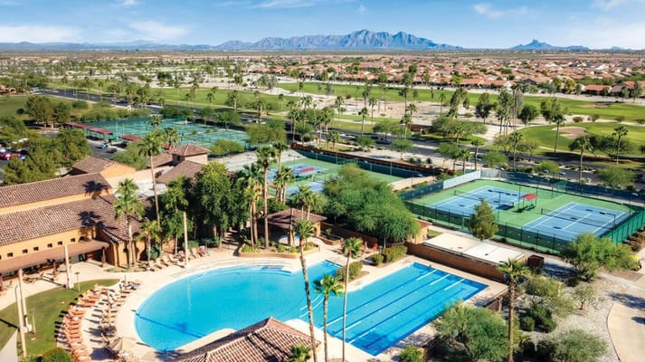 Aerial view of Robson Ranch Arizona's outdoor amenities