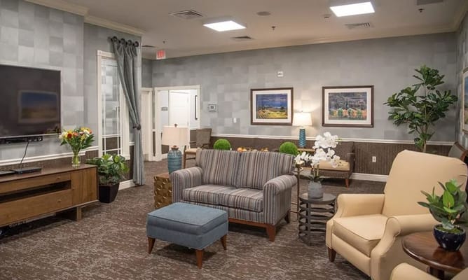 Inviting lounge area with comfortable seating and decorative elements