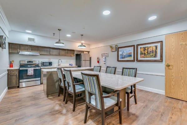 Dining area with large table and chairs