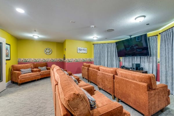 Bright activity room with comfortable seating