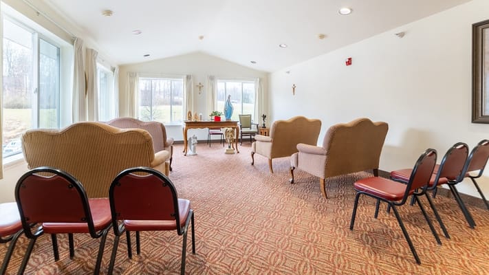 Interior view of the lounge area with seating and decor