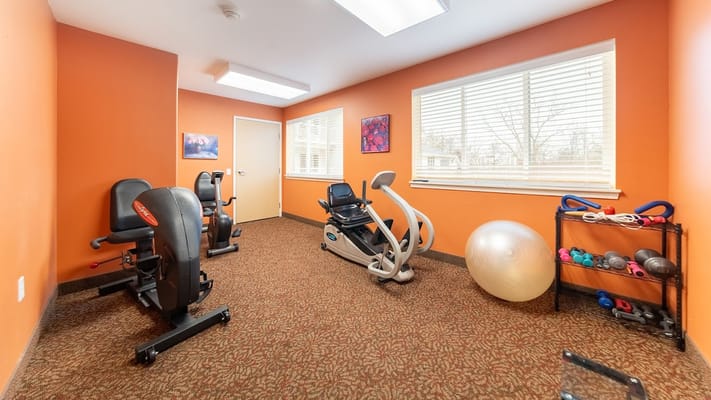 Interior of fitness room with exercise equipment