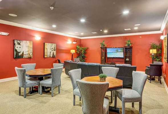 Cozy common area with seating and entertainment.