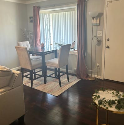 Cozy interior space with dining table and natural light