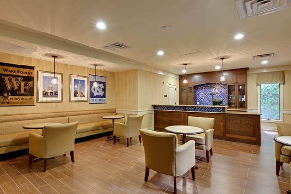 Common area with seating and a reception counter