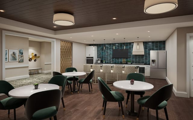 Interior view of a modern common area with seating