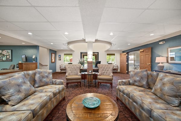 Cozy seating arrangement in a senior living facility lobby